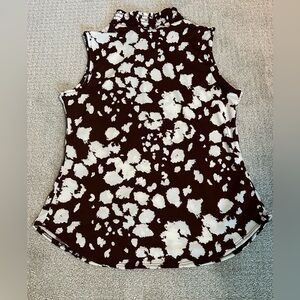 NY Invasion Smock Neck Sleeveless Vintage Brown Cow Print Blouse  Women's Size S